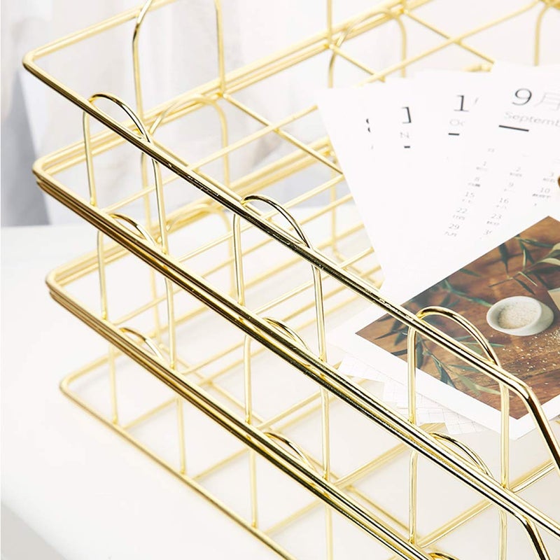 Jolitac Rose Gold 4-Tier Stackable Paper Tray Desk Organizer, Workspace Decorative Stacking Rack Supplies Holder, Metal Letter Trays for File Documents in Home & Office (Gold) - Image 5